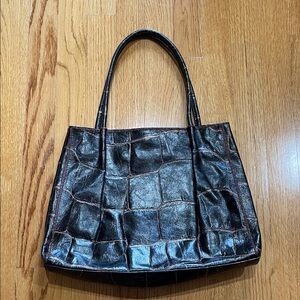 Black Leather Tote Bag with Copper Detail